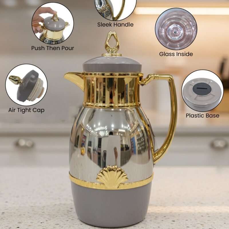 Royal Elegance Series – 1 Litre Thermal Flask with Glass Liner | Premium Hot & Cold Beverage Server CK